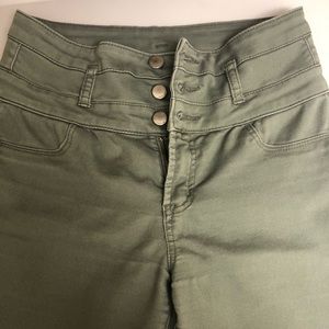 High waist button up olive green pants